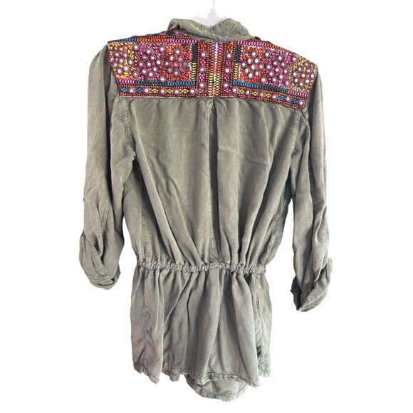 Angie Womens Embroidered Utility Jacket Medium with Pockets & Drawstring Waist - Picture 2 of 10